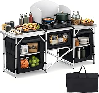 Daromigo XXL Campingküche faltbar, 3 Arbeitsflächen & 5 Fächer – Mobile Outdoor Kochstation …