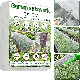 3X12M Insektenschutznetz Feinmaschiges Gartenbaunetz,Geeignet zum Abdecken von Gemüse,Pflanzen B…