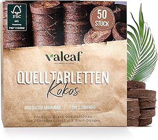 Kokos-Quelltabletten, 50 Stück – Torffreie Kokoserde mit Startdünger, ideale Anzuchterde für S…