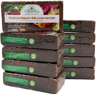 Terra Discount Kokosfaserhumus *Blumenerde* 10x ca.650g (ergibt ca. 90 Liter), Kokoserde als Hoch…