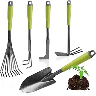 com-four® 5-teiliges Garten-Werkzeug-Set – Gartenset mit Doppelhacke, Kleingrubber, Fugenkratzer…