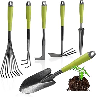 com-four® 6-teiliges Garten-Werkzeug-Set – Gartenset mit Doppelhacke, Kleingrubber, Fugenkratzer…
