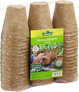 Dehner Anzuchttöpfe für Pflanzen, Ø je 8 cm, Höhe 9 cm, 48 Stück, Zellulose, Braun