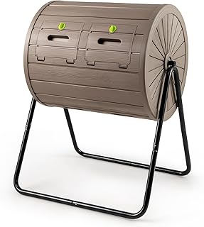 COSTWAY 142L Trommel-Komposter, Gartenkomposter Doppelkammer, 360° drehbar, Kompostschleuder mit…