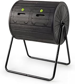 COSTWAY 142L Trommel-Komposter, Gartenkomposter Doppelkammer, 360° drehbar, Kompostschleuder mit…
