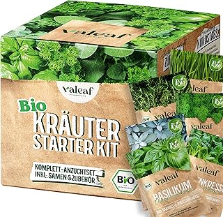 valeaf BIO Kräuter Starter Set I Kräuter Anzuchtset m. Bio Kräuter Samen I Kräuter Pflanzset …