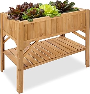 tectake® Hochbeet aus Holz mit Ablagefach, für Garten, Balkon und Terrasse, Innenleben mit Pfla…