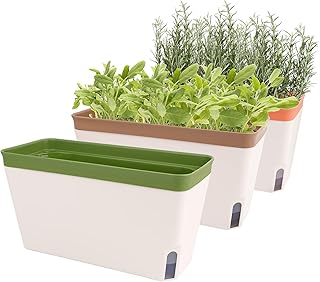 Selbstbewässernder Blumentopf, Set von 3 27cm Rechteckige Pflanztopf Kräutertopf Fensterbank Bl…