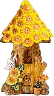 jojofuny Solar Feenhaus Garten Dekoration Mit Led Beleuchtung Miniatur Baumhaus Gartenfigur Aus H…
