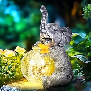 GIGALUMI Solar Garten Statuen Glaskugel Elefant Figur Lichter für draußen, Hof, Garten Dekor Ei…