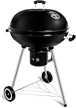 Holzkohle-Kugelgrill mit Deckel Rundgrill Durchmesser 57 cm | Holzkohlegrillwagen mit Rädern, Sc…