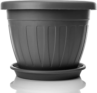BigDean 50cm Blumentopf mit Untersetzer rund Farbe Anthrazit wetterfest | Wetterfester Pflanzküb…