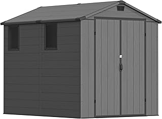 Devoko 6×10 Gartenhaus Kunststoff 11.6m³, 185x300x210 cm Gerätehaus mit Boden, Geräteschuppen,…