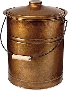 Plow & Hearth Großer Ascheeimer aus Kupfer mit Deckel und Holzgriff, 28 Gauge, verzinktes Eisenm…