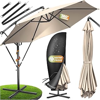KESSER® Sonnenschirm Ø 300 cm, Ampelschirm mit Kurbel, für Balkon, Terrasse & Garten, Sonnensc…