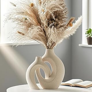 Keramik Vase, SUKIYPO 2er Set Hohle Beige Moderne Vasen für Nordisches, Vasen Deko, ästhetische…