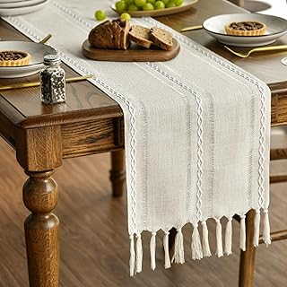 Artoid Mode Boho Creme Landhausstil Quasten Tischläufer, Waschbar Tisch Dekoration Party Geburts…