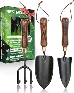 RESTMO 3-teiliges Gartengeräte-Set, Gartenwerkzeuge aus Kohlenstoffstahl | Ergonomischer Holzgri…