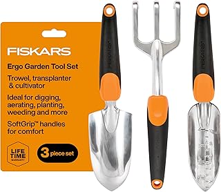 Fiskars Gartenwerkzeug-Set, 3 Stück, inklusive rostbeständiger Kelle, Pflanzgefäß und Kultiva…