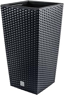 Prosperplast Blumentopf in Rattan-Optik Pflanzkübel mit Einsatz | 26,5 x 26,5 x 50 cm | anthrazi…