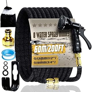 Flexibler Gartenschlauch 60M mit 8 Modi Wassersprühpistole, Wasserschlauch flexibel mit 3-Fach L…
