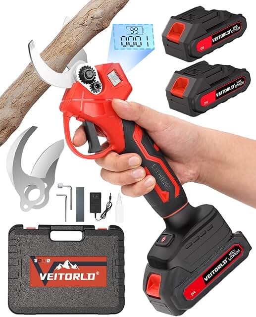 Veitorld Akku Astschere, 30MM Gartenschere mit 2 Akku 2000mAh, 1000W Bürstenloser Motor Bypass B…