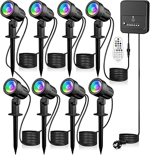 MEIKEE Gartenbeleuchtung RGB Mit Fernbedienung 10 Farben 30 Dynamische Modi IP66 Wasserdicht Timi…