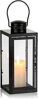 NUPTIO Laterne Schwarz für Kerzen Deko: 24cm Laternen Draußen Metall Outdoor Grablaterne Friedh…