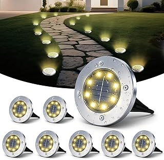 8 Stück Solar Bodenleuchten Aussen – 8 LED Warmweiß Solarlampen für Außen, IP65 Wasserdicht S…