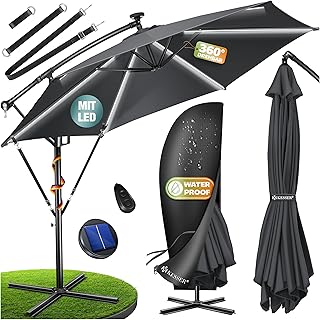 KESSER® Sonnenschirm Solar Ø 300 cm/Ø 350 cm mit LED Beleuchtung, Ampelschirm mit Kurbel, Gart…