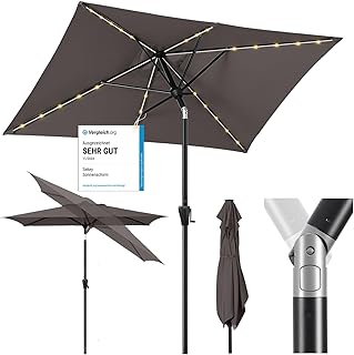 Sekey Aluminum Solar-Sonnenschirm mit LED-Beleuchtung 210x140cm, UV50+ Rechteckiger Balkon-Garten…