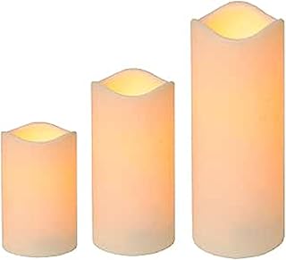 3er Set LED Echtwachskerzen „Outdoor“ mit flackerndem Licht warmweiß inkl. 5h Timer 3 Größen B…