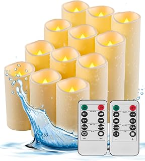 LED Outdoor Kerzen 12 Stück mit Fernbedienung, Wasserdichte Batteriekerzen IP55 mit Timer & Flac…