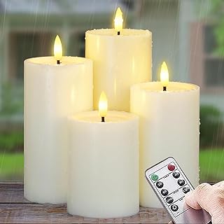 Yeelida Außen-Packung mit 4 flammenlosen wasserdichten LED-Kerzen mit Fernbedienung, Zyklus- Tim…