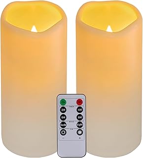Nancia 2PACK Wasserdichte flammenlose Plastikkerzen im Freien mit Fernbedienung und Timer, LED fl…