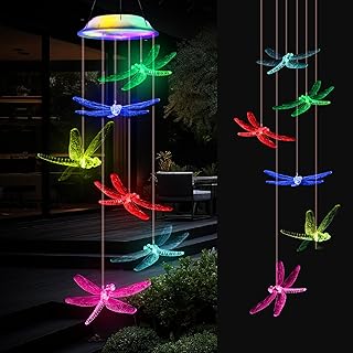 Solar Windspiel für Draußen, Libelle Licht, Wasserdicht für Garten, Solarbetriebenes Hängend …