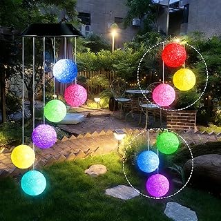 Solar Windspiel Garten, 6 LED Farbwechsel Kristallkugel Solar Windspiel für Draußen,Muttertagsg…