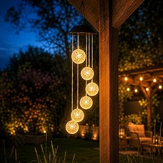 Festive Lights 73cm Solar LED Windspiel Kugeln warmweiß solarbetriebene Outdoor Laterne zum Aufh…