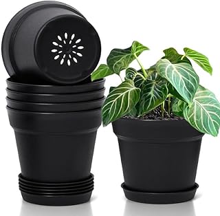 T4U 16cm Kunststoff Blumentopf mit Untersetzer, 6er-Set Plastik Übertopf Kräutertopf mit Mehrer…