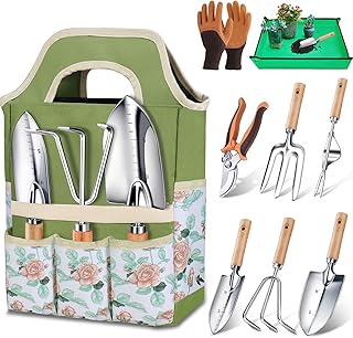 Kynup Gartenwerkzeug, 9-Teiliges Gartenwerkzeug Set, Gartenset aus Edelstahl mit Gartengeräte Tr…