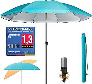 4smile Sonnenschirm Strand Ø 180 cm SunnyJoy, Türkis – UPF 50+ Strandschirm, sicherer Sonnensch…
