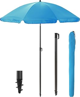 Menz Sonnenschirm Strand 180 cm + Sonnenschirmhülle – UV50+ Strandschirm, Balkonschirm mit Knick…