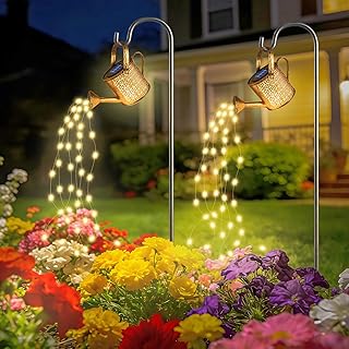 Solarlampen mit Lichterkette Gießkanne, 2 Stück Warmweiße Solar Gießkanne mit Schäferhaken, …