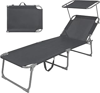 Montafox Sonnenliege klappbar 195 x 60 x 34 cm tragbarer Liegestuhl bis 150 kg mit Sonnendach Ver…
