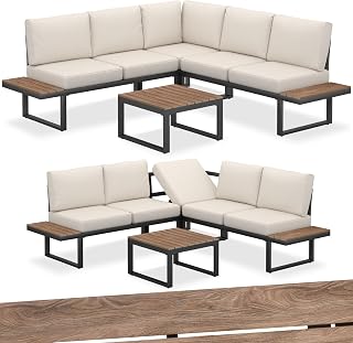 tectake® Gartenlounge Set 4-teilig, wetterfest, Gartenmöbel mit Aluminium-Gestell und Polywood-…