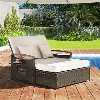 GIANTEX Lounge Möbel Outdoor, Outdoor Sofa, Gartensofa mit Liegefunktion, Garten Doppelliege Gar…