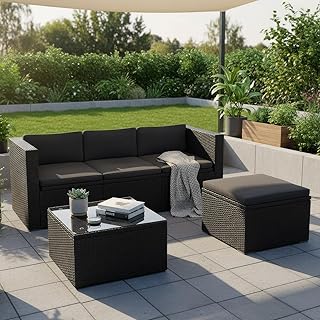 Juskys Gartenmöbel Set M – Punta Cana Polyrattan Lounge Möbel für 3–4 Personen mit Sofa, S…