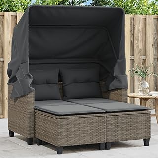 HUAKEHOM Gartensofa 2-Sitzer mit Dach und Hockern Outdoor Sofa Gartenmöbel Garten Lounge Set Ter…