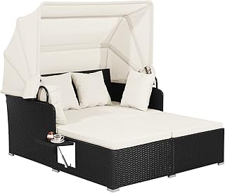 GIANTEX Sonneninsel Sonnenliege 2 Personen, Doppelliege Outdoor Gartenliege mit faltbarem Sonnend…