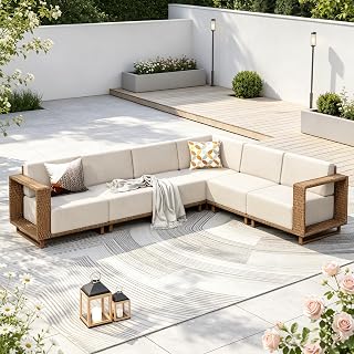 PHI VILLA Rattan Gartenmöbel Set Balkonmöbel für 6, Lounge Möbel Outdoor Sofa Sets für Garte…